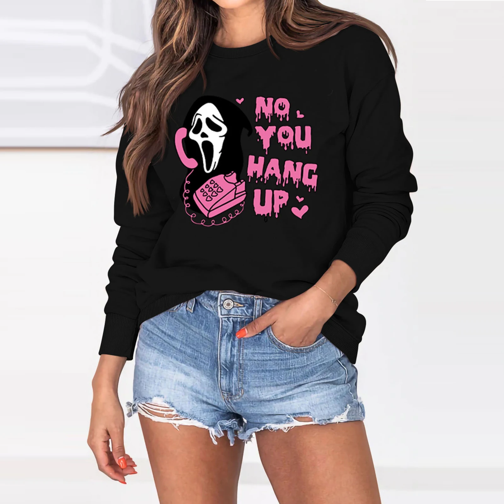 

Women Fall Sweatshirts Crew Neck Cotton Blended Long Sleeve Pullover Loose Fit Funny Graphic Halloween Style Streetwear Suit