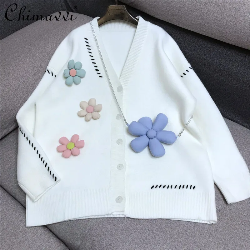 

Женский вязаный кардиган с V-образным вырезом и длинным рукавом