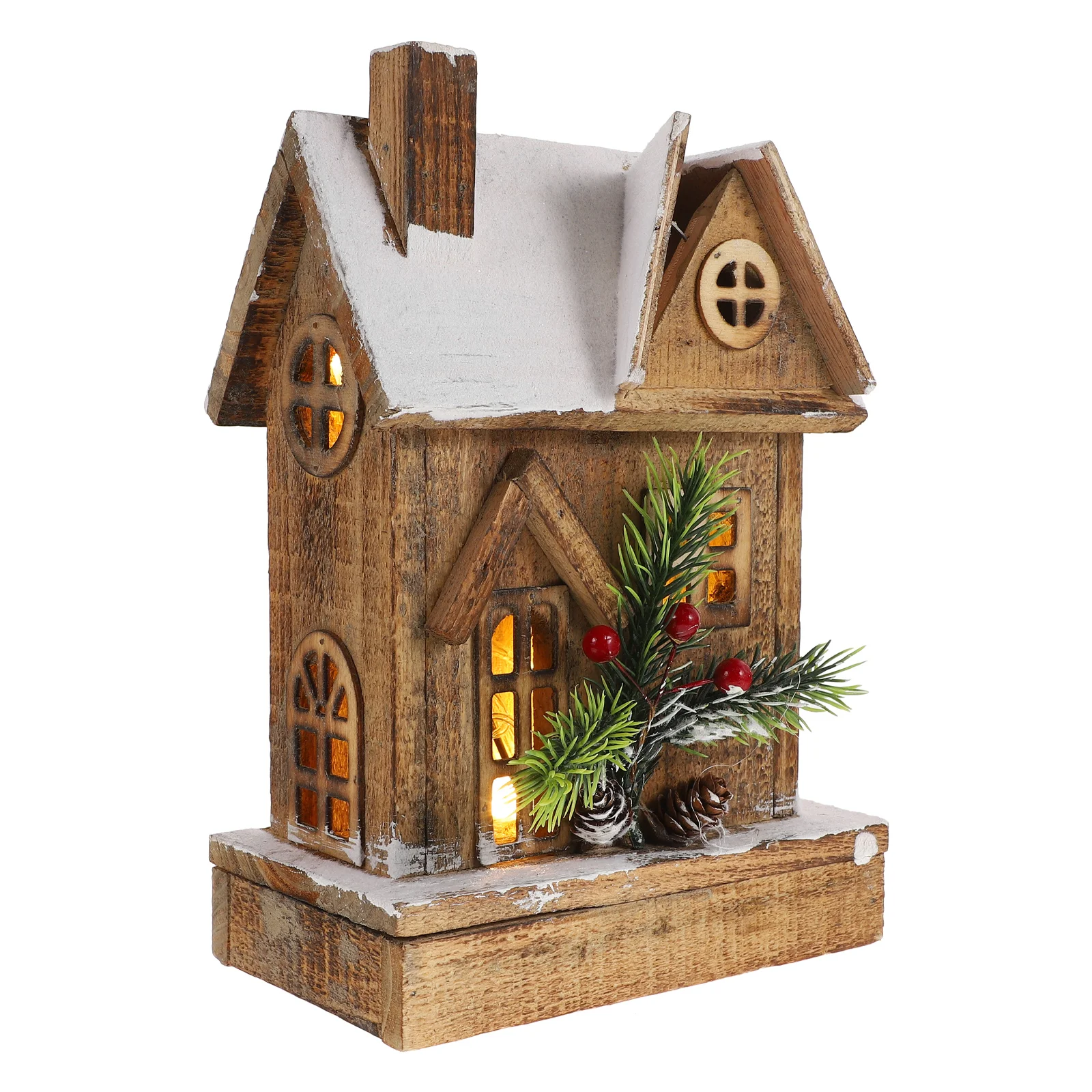 

Christmas Village House Light Up Houses Ornament Wooden Story Lighted Led Decor Decoration Desktop Table Snow Building Lit