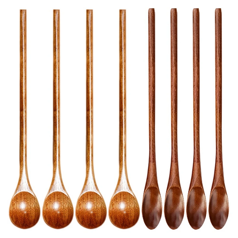 

8 Pcs Japanese Eco-Friendly Long Handle Spoon Eating Spoon Honey Spoon Coffee Spoon Round Handle Kitchen Stirring