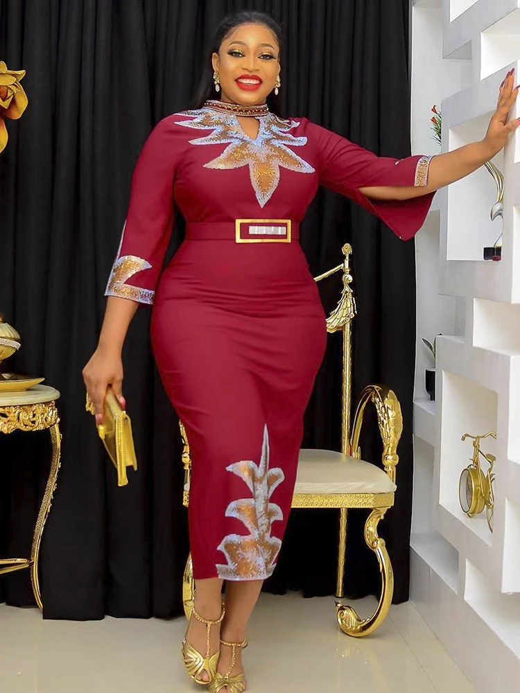 

Вечерние платья в африканском стиле, Турция, осень 2023, облегающее платье макси со стразами, женская одежда для офиса, наряды Abayas, Анкара, Дашики