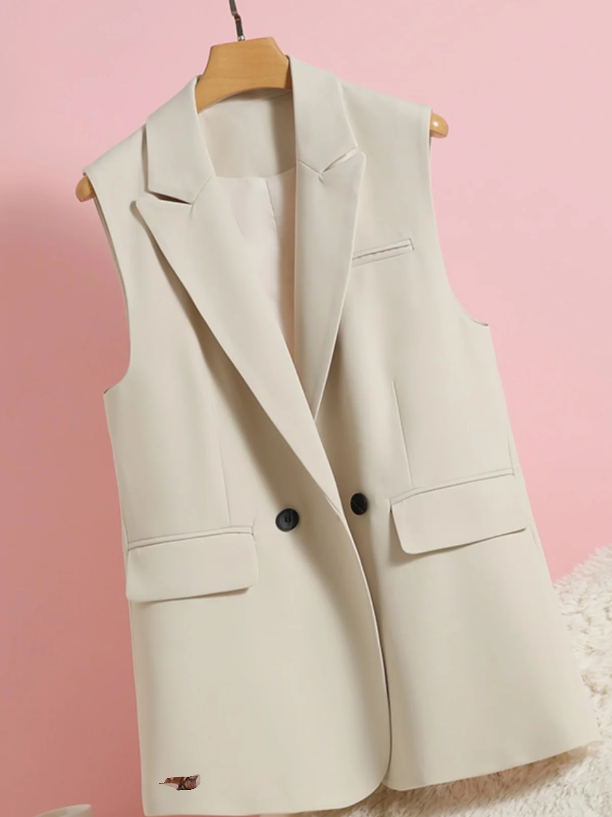 Женский однотонный двубортный жилет розовый жакет без рукавов с