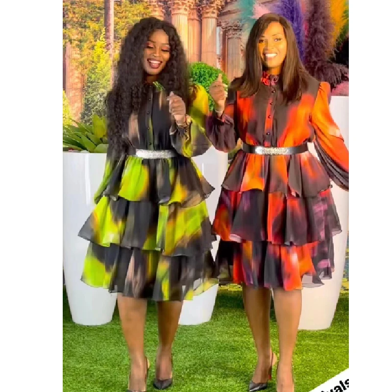 

2023 New In Print African Hight Waist Dress for Women Elegant Lady Party Dresses Summer Fashion Dashiki Casual Outfits Plus Size