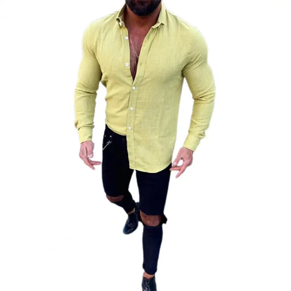 

Handsome Popular Pure Color Loose-fitting Shirt Summer Autumn Men Top Long Sleeve for Office