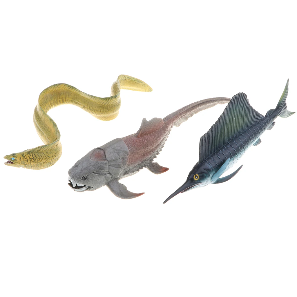 

Set of 3 Simulation Fish Model Figure Toy, Kids Early Nature Toy Collectible - Sailfish, Dunkleosteus and Conger Eel