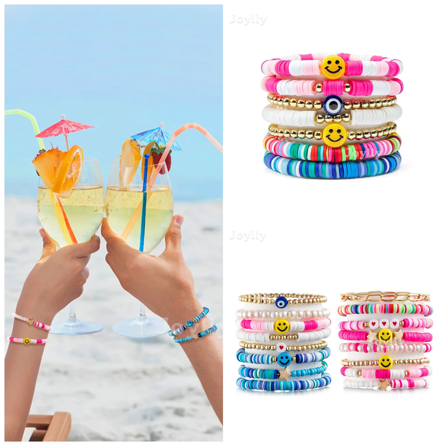 

Preppy Heishi Bracelets Stackable Golden Beads Versatile Exquisite Happy Smile Boho Jewelry Accessories for Girlfriend Women
