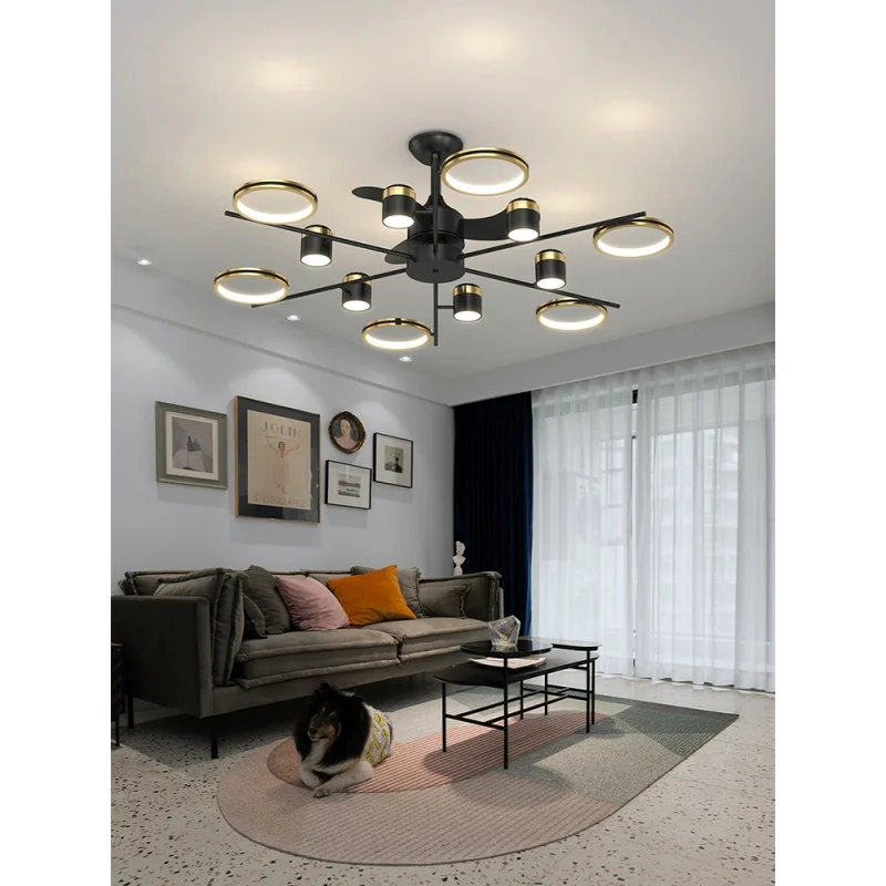 

Starry Sky Projection Living Room Ceiling Fan Lights Nordic Light Luxury Household Restaurant Bedroom Starry Fan Lamp