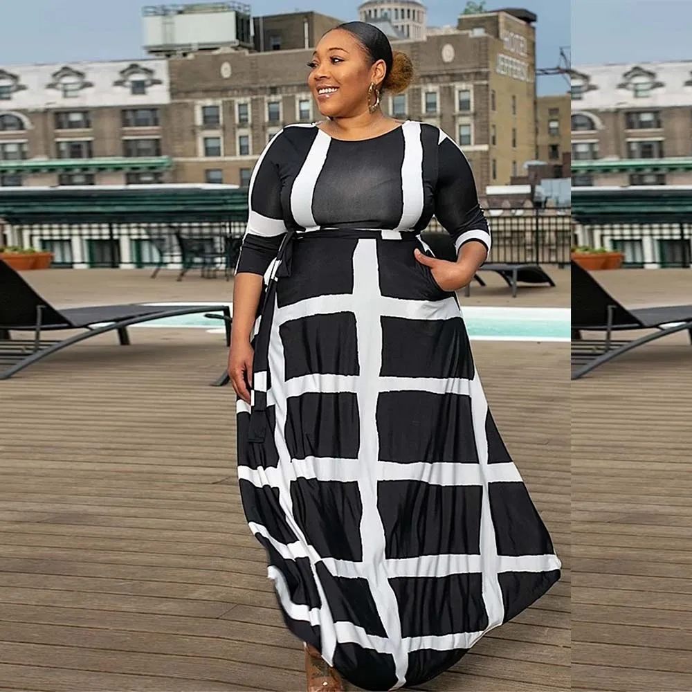 

Платье женское в полоску с коротким рукавом, батальных размеров, весна-лето 2022