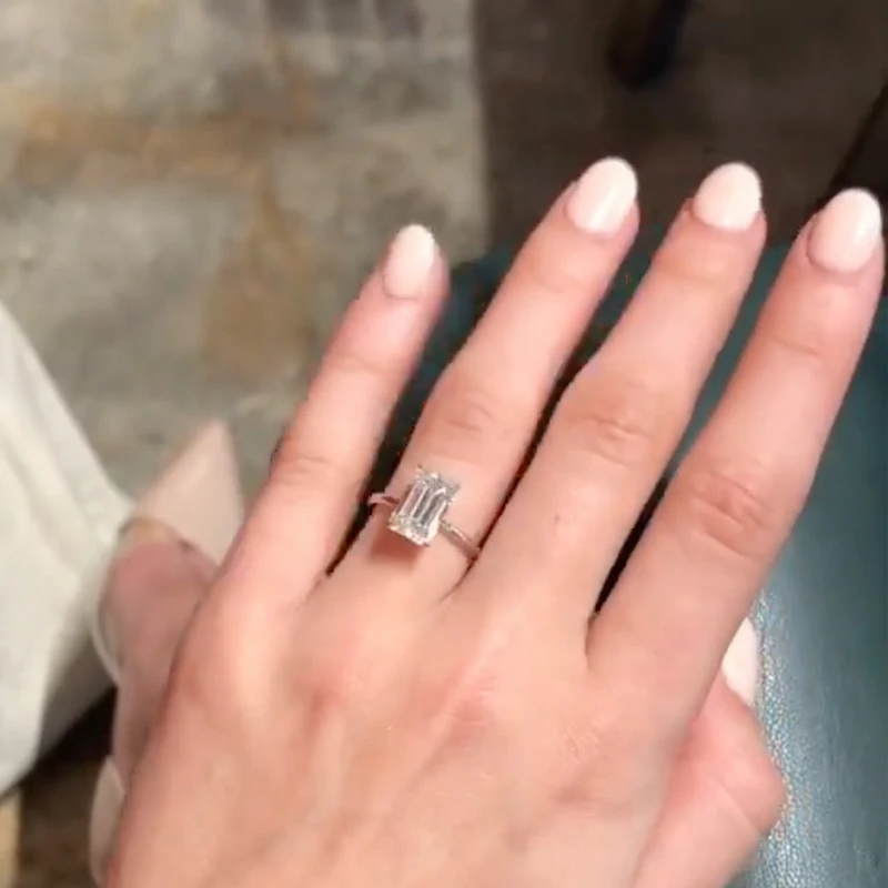 JOVOVASMILE Emerald Cut Moissanite Ring 3carat 10x6.5mm Elongated Diamond 18k White Gold Solitaire Rings Jewelry Women Wedding