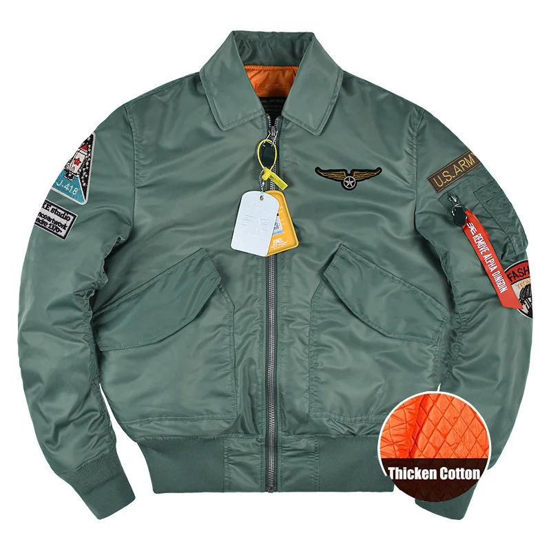 

Flight Men's Cotton Jacket Warm Thicken Military Bomber Coats Embroidery Label Baseball Outerwer for Men
