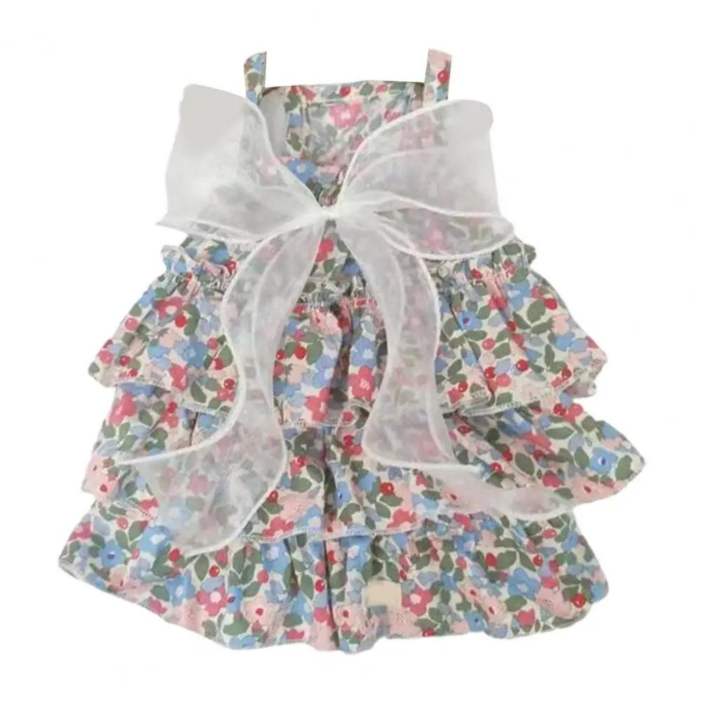 

Dog Skirt Flower Pattern Suspender Dress Flower Print Pet Dress with Bow-knot