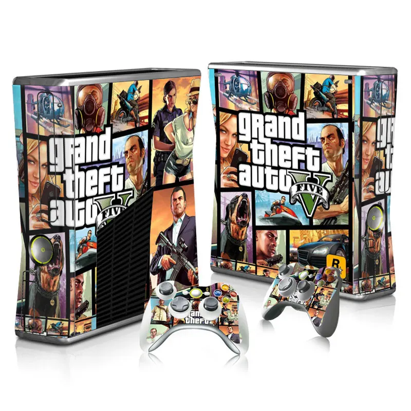 Защитный чехол GTA V Skin Stickers для Xbox 360 Slim Console и 2 защитных контроллеров с