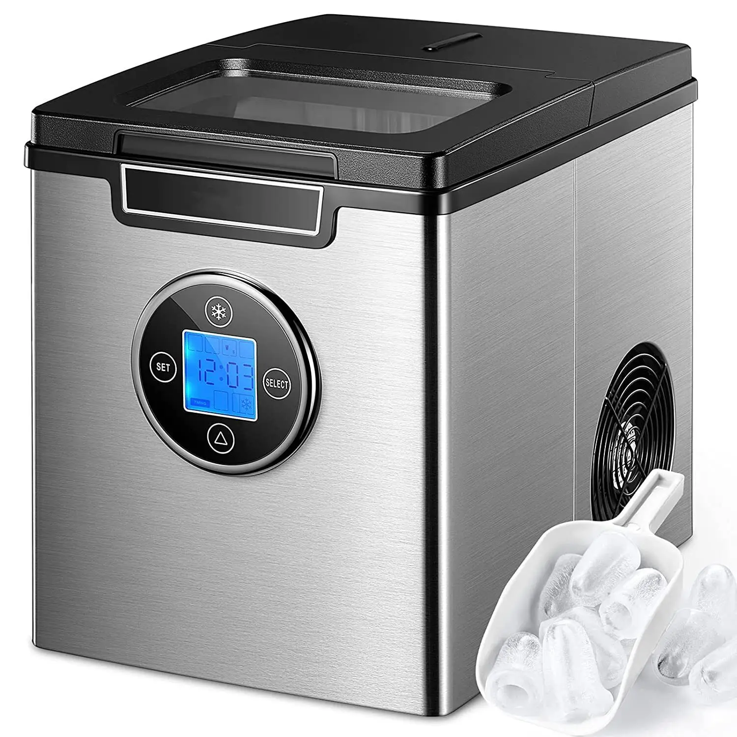 

2.4L Ice Cube Maker 3 Ice Cube Sizes Self-Cleaning Function Timer Quieter