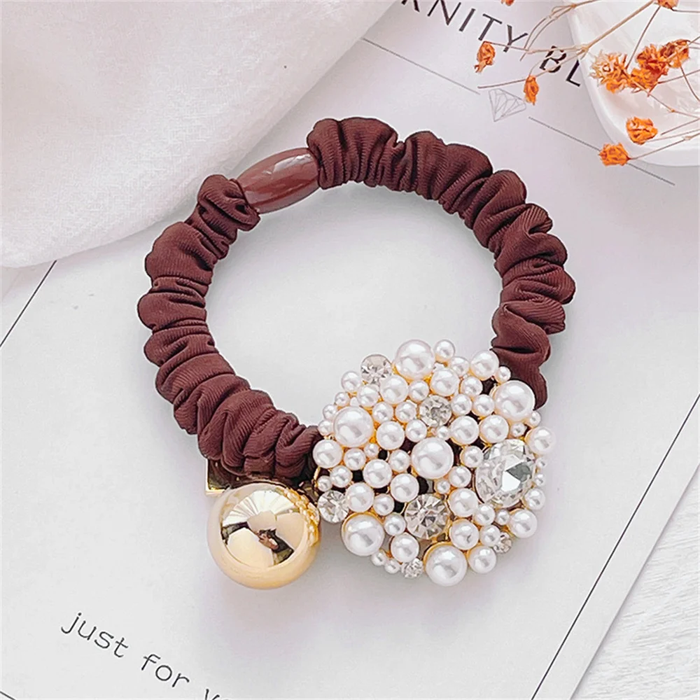 Резинки для волос девочек женщин с жемчужным бантом блестящие высокоэластичные