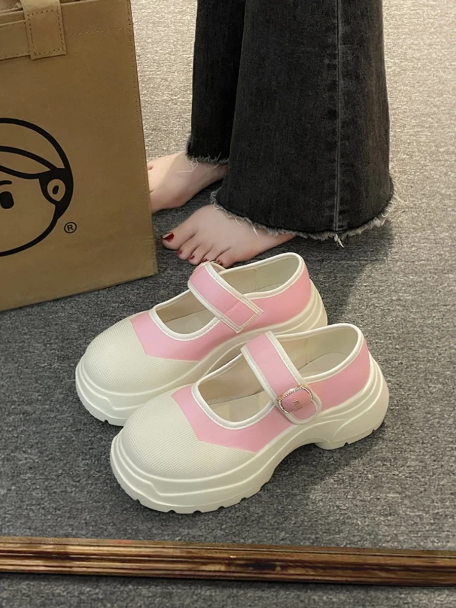 

All-Match Shoes Woman Flats Shallow Mouth Oxfords Modis Clogs Platform Dress New Summer Leather 2023 Creepers PU Buckle Strap Ba