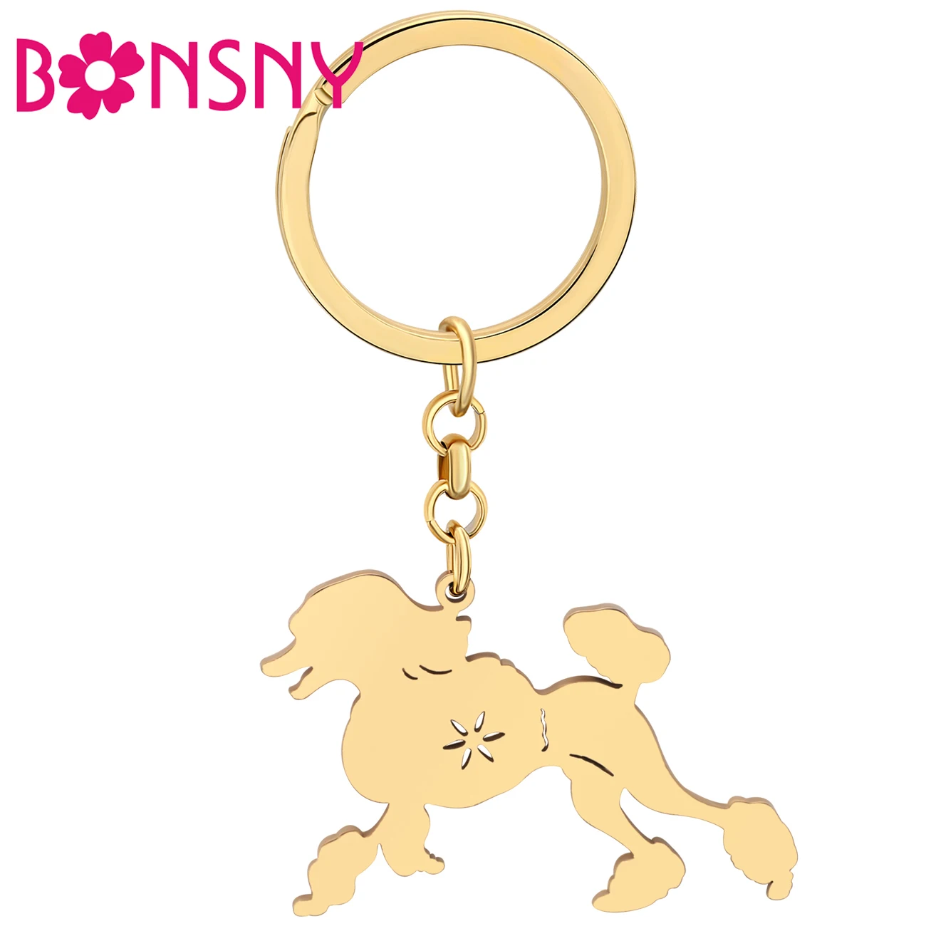 

Bonsny Stainless Steel Gold-plated Poodle Dog Keyring Key Chains Cute Pet Animals Keychains Decorations For Women Teens Gifts