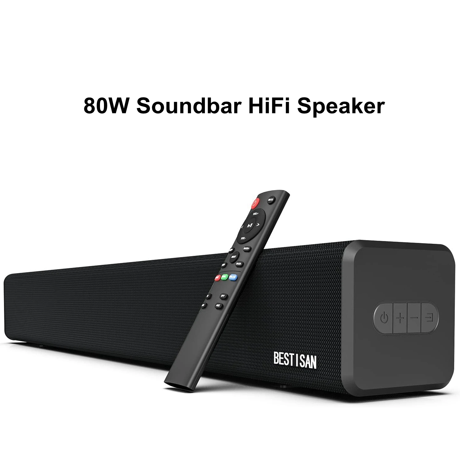 Bestisan Sound 2.0 Channel 80W Soundbar with Built in Subwoofer Speaker Bluetooth 5.1 Surround Sound Systems For PC TV Latop