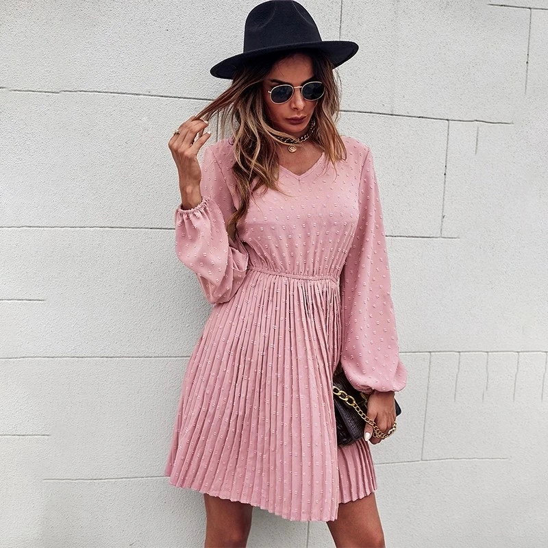 

2022 Spring Women Chiffon Dress Fashion V Neck Long Sleeve Plus Size Casual Boho Mini Beach Dress Ladies Party Dresses Vestido
