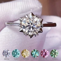 real 100 moissanite ring 6 5mm 1ct gemstone diamonds wedding rings blue cyan pink red yellow green sterling silver for women
