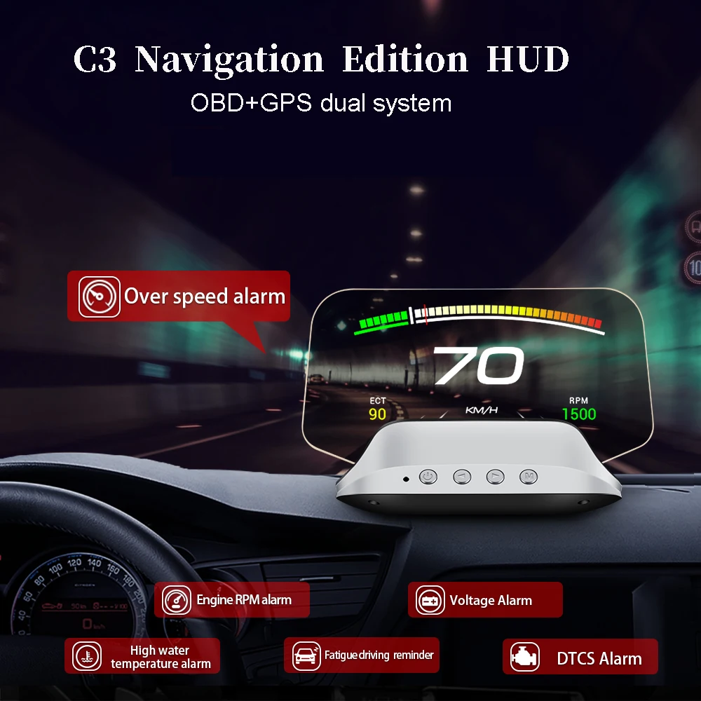 

C3 HUD OBD2 Head Up Display Car Screen On-board Car GPS Projector Mirror Navigation Speed Warning Speedmeter for All Car