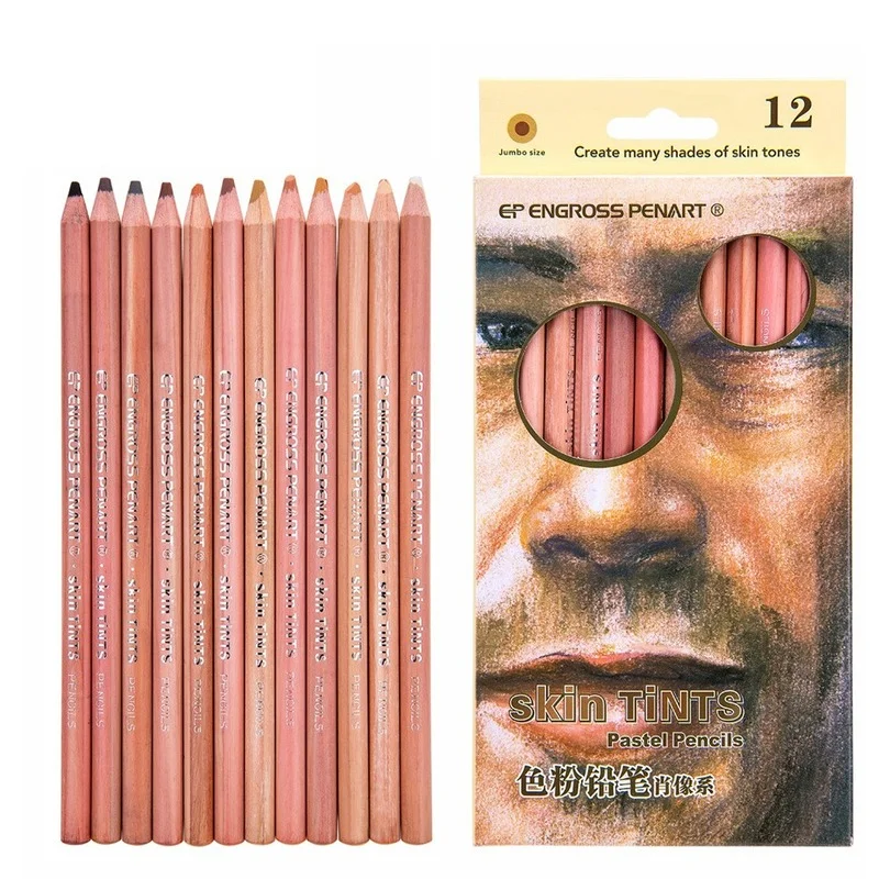 12 Pack Soft Skin Tone Crayons Professional Hand Drawn Comic Sketch Design Stroke Pen School Stationery Art Supplies