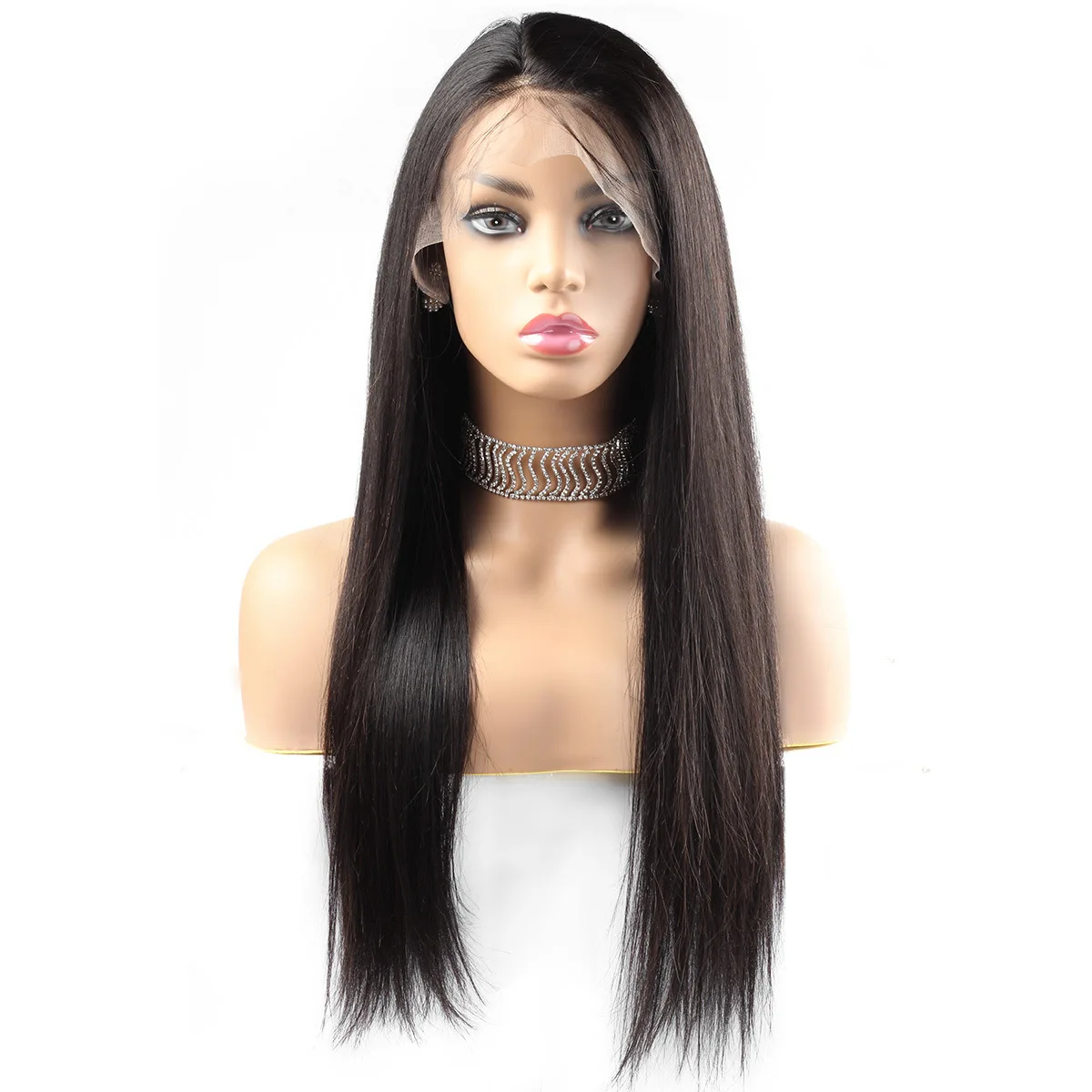 Remy Human Hair wig 13x4 Long natural black long straight lace Frontal Wigs with bangs for women