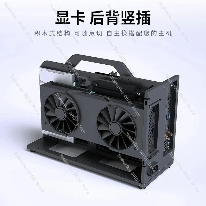 Фото Портативный корпус ITX Open Frame Rack Style для ПК, полностью из алюминиевого сплава, с вертикальным креплением для видеокарты, поддержкой блока питания SFX, компактный, для самостоятельной сборки и тестирования №3