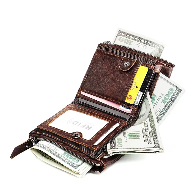 Men's Wallet Vertical Short  Genuine Leather Wallet RFID Anti-theft Zipper Coin Purse Man Business Card Holder Bag Wallet 5