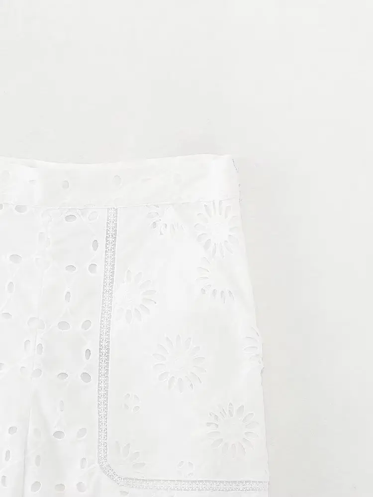 Dave&Di Moroccan French Fashion Ladies High Waist CottonShorts Retro Bermuda Embroidery Hollow Casual Summer Shorts Women