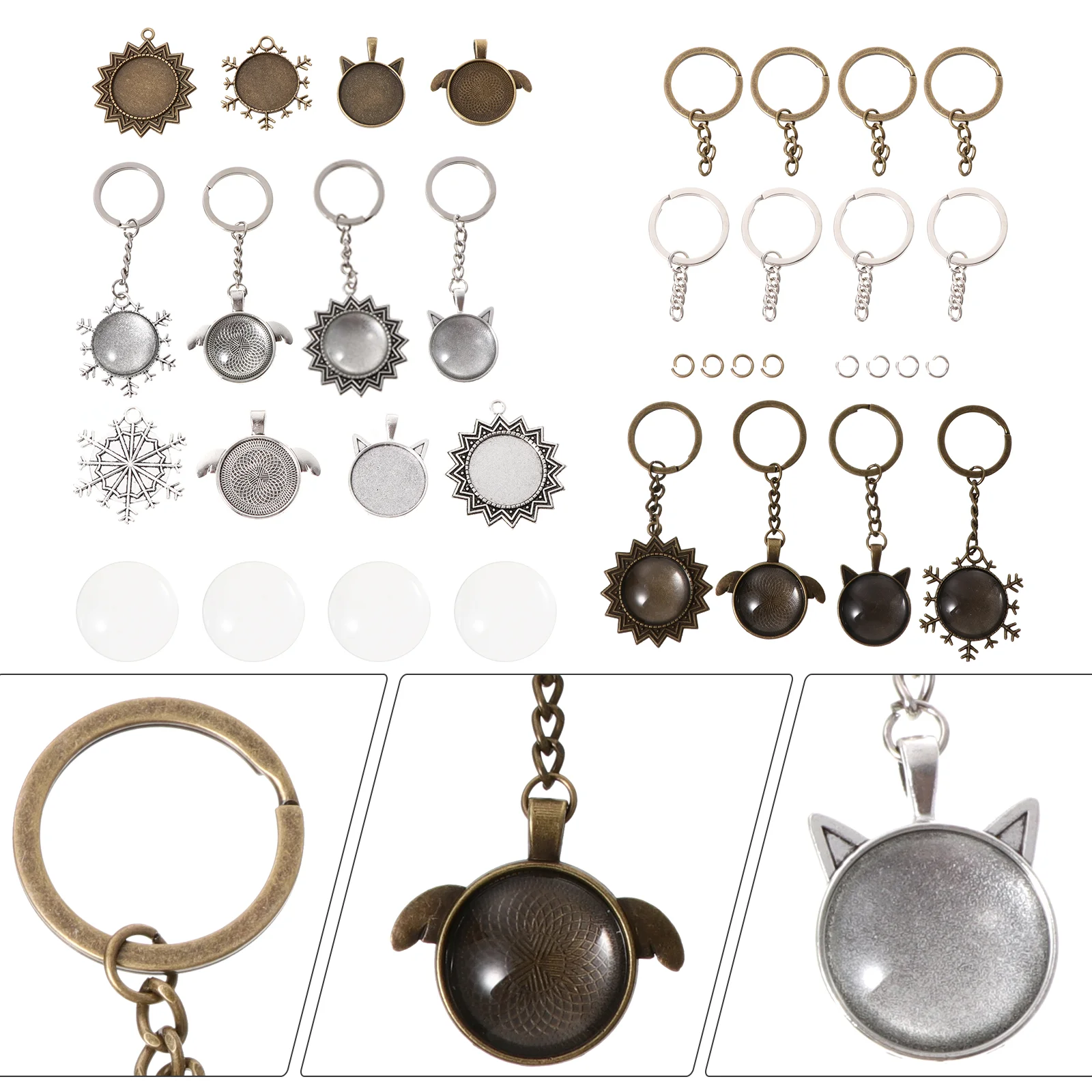 

58 Pcs Pendant Tray Kit Bracelet DIY Charm Blank Trays Suite Base Charms Alloy Accessories Cameo Jewelry