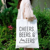cheers beers canvas bag vacation travel shopping bags reusable women eco friendly products beers cute bag letter bags