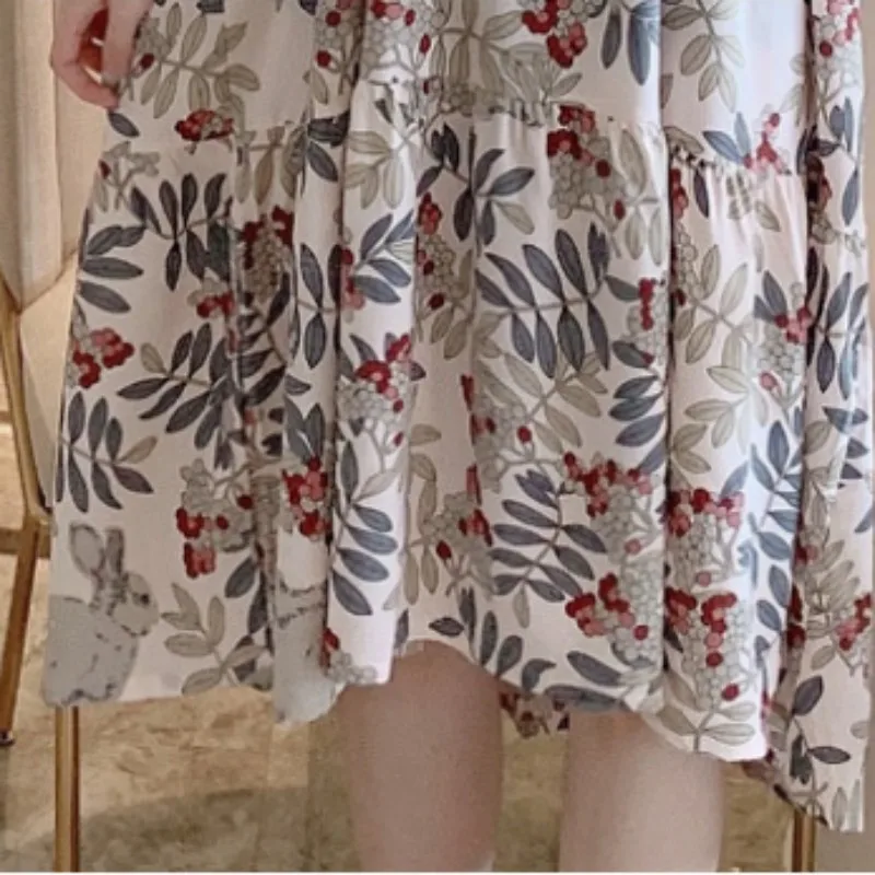 V-Neck Floral Suspender Sexy Pajamas For Sleeping Women Thin Viscose Soft Sleeveless Attractive Nightshirt Long Length To Shank