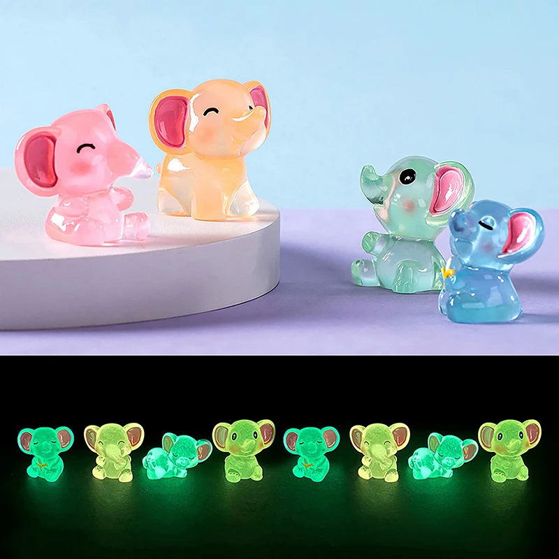 

New 2PCS Luminous Resin Miniature Cartoon 3D Elephant Toys Micro Landscape Decoration DIY Handmade Jewelry Accessories
