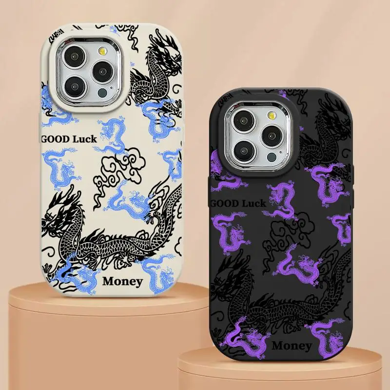 чехол для телефона Apple iPhone 15 14 Pro funda 11 Max 12 Plus 13pro max 15plus 11pro coque Cover Purple Pink Blue Dragon Art