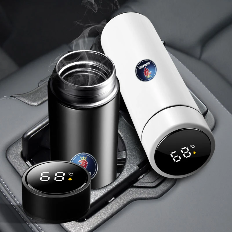 

Smart Thermos Cup Car Logo Travel Mug Thermoses Gifts for Saab 9-3 93 9-5 9 3 900 9000 95 Scania Sweden Water Cup Accessories