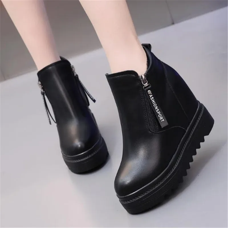 

Женские зимние теплые сапоги для снежной погоды, кожаная женская повседневная обувь на платформе, женские меховые сапоги с высоким верхом н...