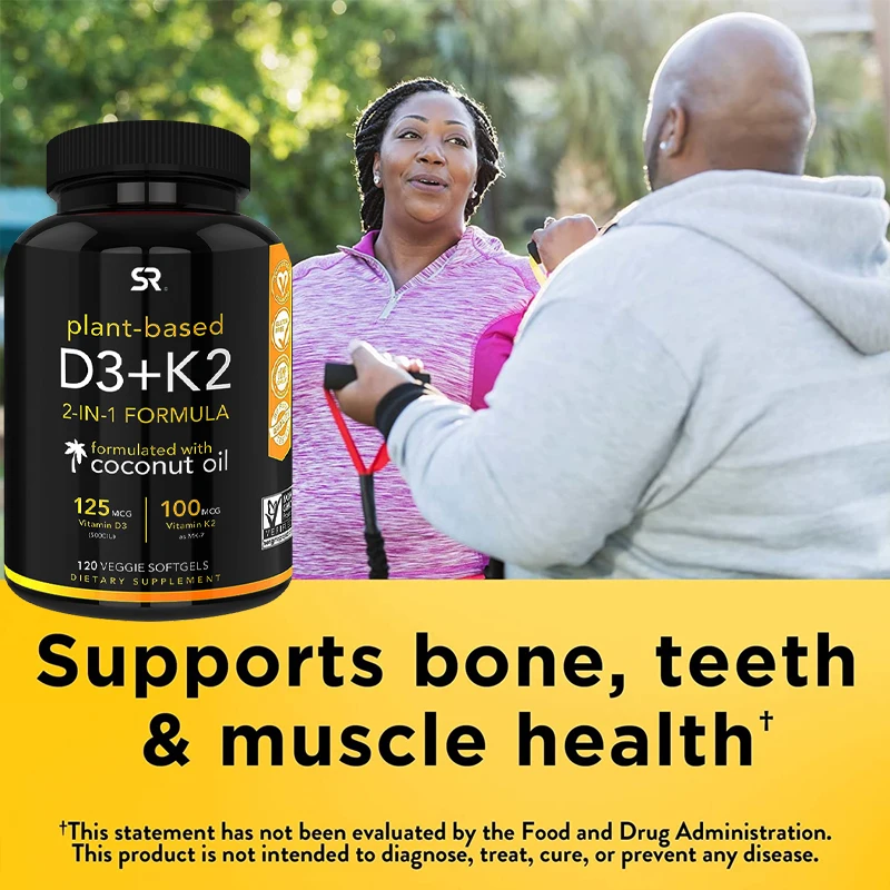 

Vitamins K2 + D3 with Organic Coconut Oil for Better Absorption | 2-in-1 Support for Your Heart, Bones & Teeth | Certified Vegan