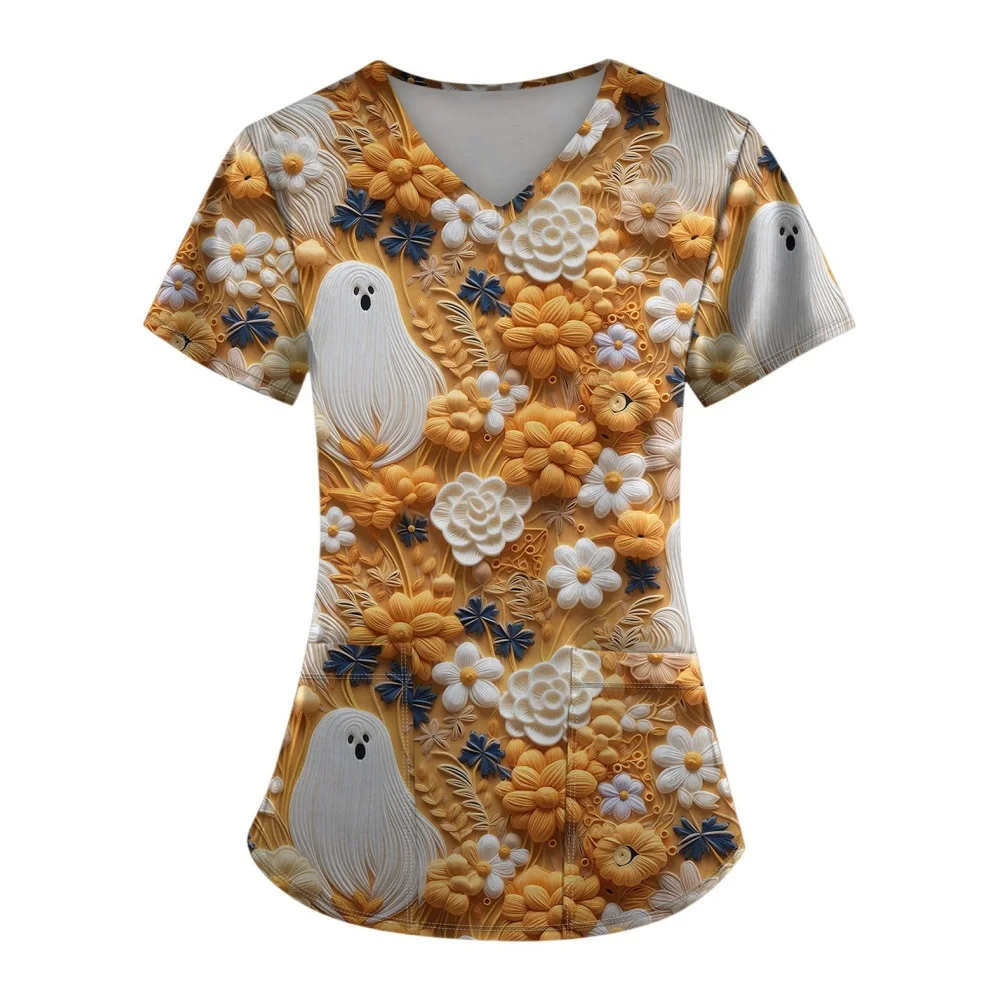 Клиническая униформа для женщин Хэллоуин топы кормления с мультяшным рисунком