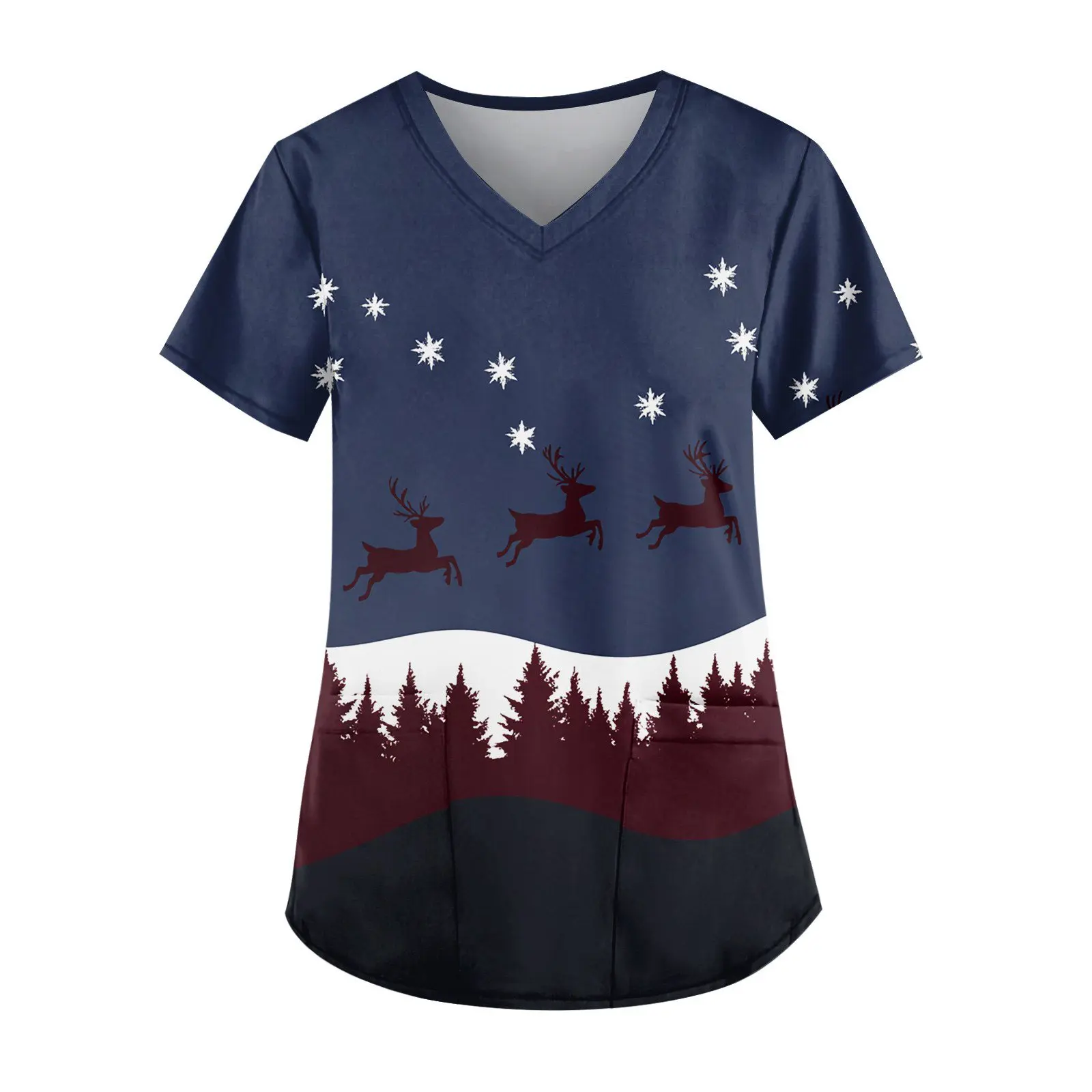 Женский рождественский костюм скраб-топ с рождественским принтом эластичный