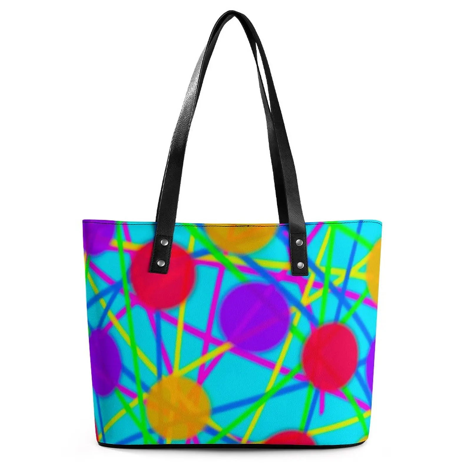 

Dots And Stripes Handbags Abstract Line Print College Tote Bag Women Stylish Shoulder Bag Custom Handle PU Leather Shopping Bags