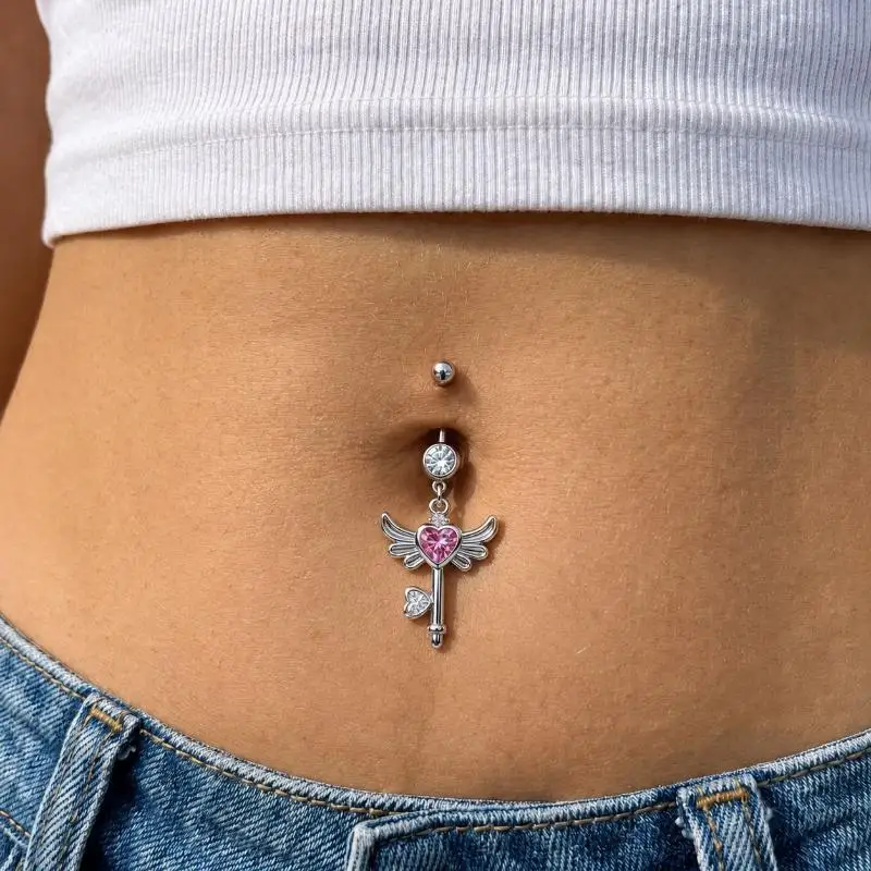 Фото Сексуальное украшение для пирсинга пупка из нержавеющей стали в форме бабочки, 1 шт., блестящее кольцо для пупка для женщин, для свиданий и вечеринок №2