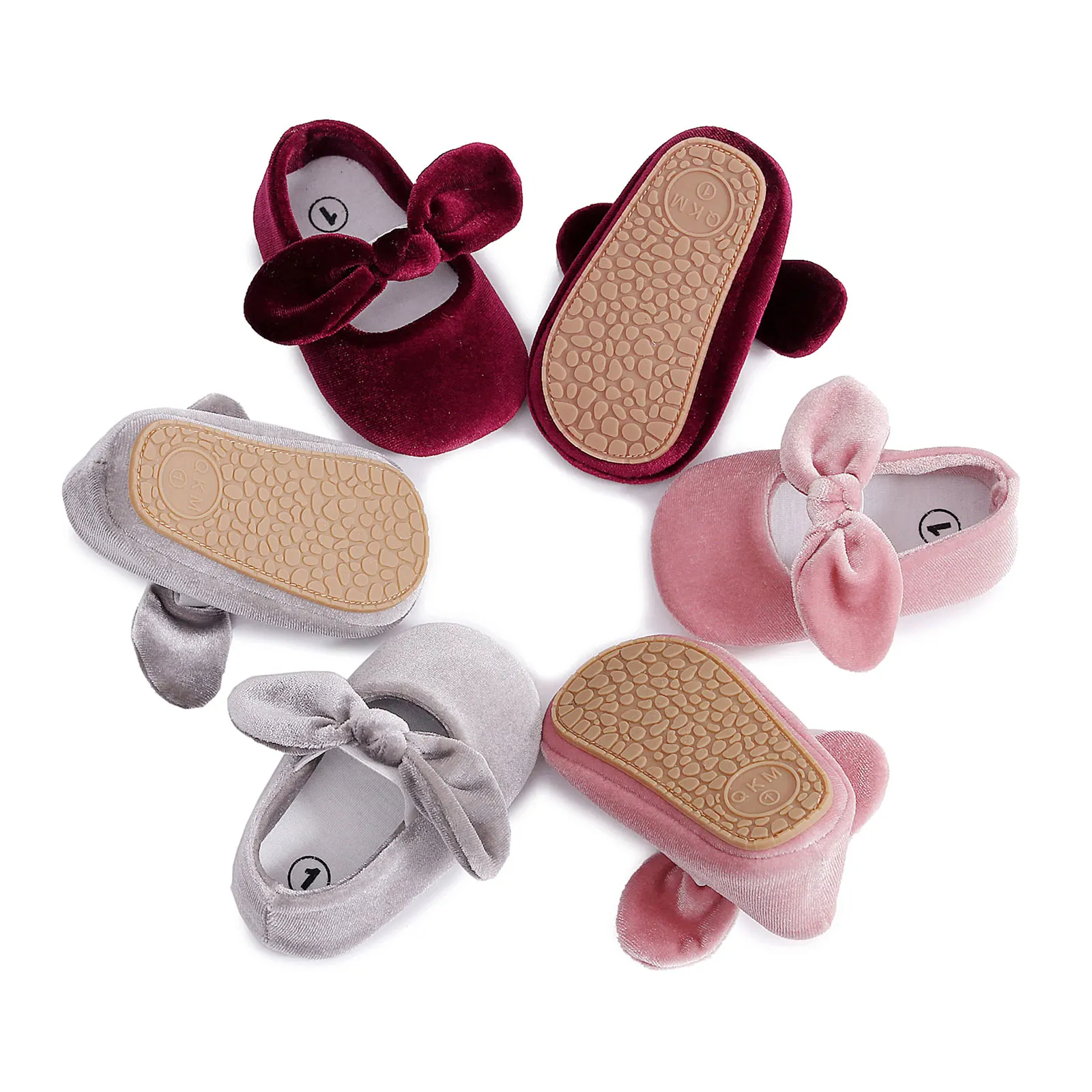 

2022-09-08 Lioraitiin 1 Pair Baby Girl Flat Shoes Solid Velvet Bowknot Non-Slip Shoes Soft Princess Sneakers 0-18 Months