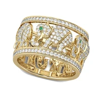 classic luxury fashion gold color ring full zirconia crystal lovely elephant animal female ring for women party jewelry