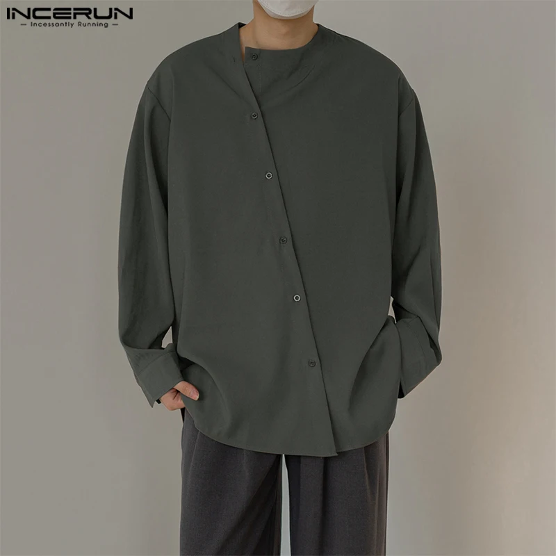 

2023 Men Shirt Solid Color Long Sleeve Casual Men Clothing Button Streetwear Fashion Leisure Irregular Shirts S-5XL INCERUN