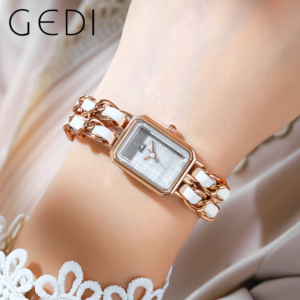 GEDI Rectangle Gold Bracelet Watch Women Fashion Quartz Wrist Watches Luxury Brand Waterproof Silver Lady Clock Relogio Feminino