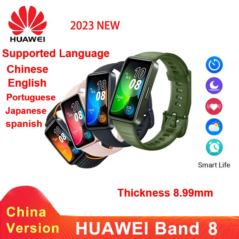 

Смарт-браслет Huawei Band 8, спортивный браслет с датчиком насыщения крови кислородом, экран AMOLED 1,47 дюйма, пульсометр, мониторинг сна, 2 недели работы от батареи