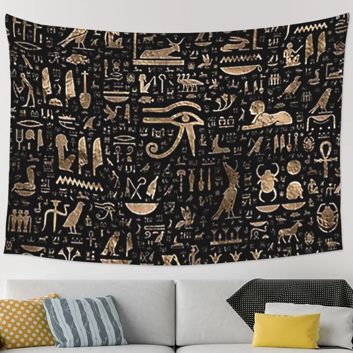 Древние египетские иероглифы черный и золотой гобелен художественный настенный