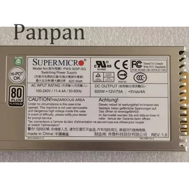 Оригинальный блок питания для Supermicro 80plus Platinum 920 Вт импульсный источник PWS-920P-1R