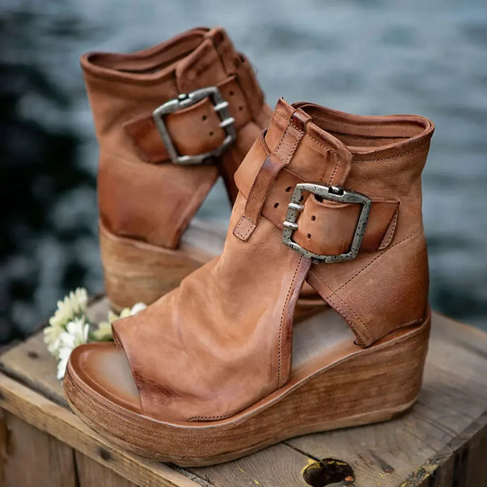 Sandalias con cuña para mujer, zapatos de tacón alto, calzado de plataforma para verano, 2021