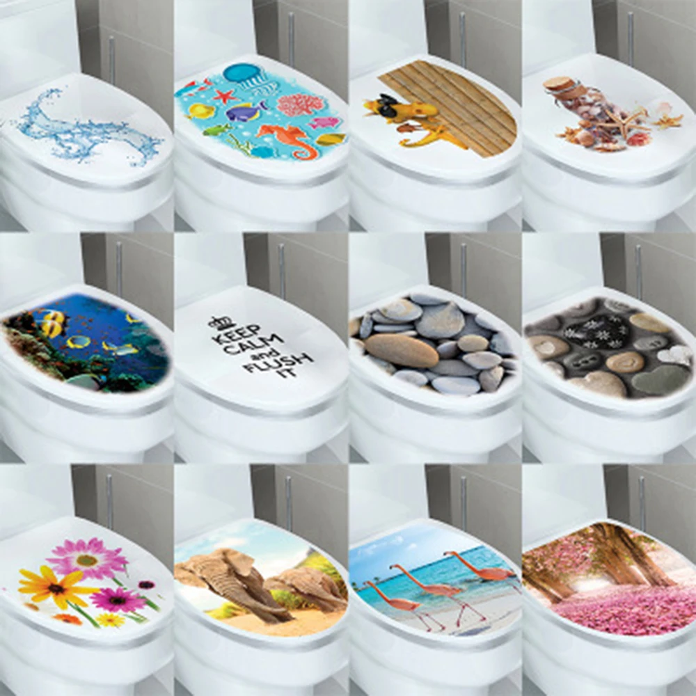 1PC Sticker WC Pedestal Pan Cover Toilet Stool Commode Home Decor Bathroom 3D Printed Flower View 32*39cm | Дом и сад